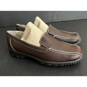 Brown Leather Loafer Shoes Womens Size 6 M Rubber Sole Comfort Slip On Italy